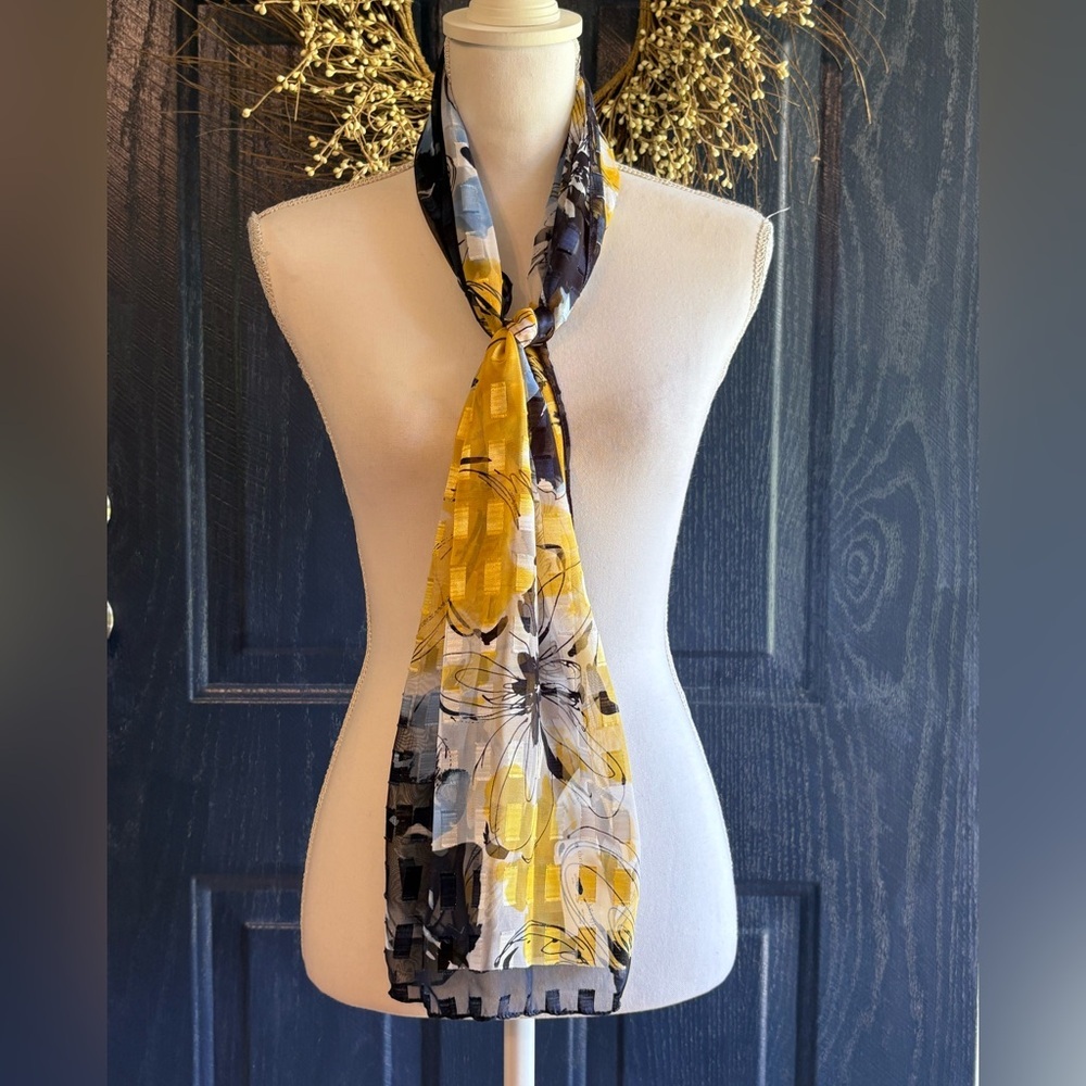 Christopher & Banks Yellow and Blue Floral Lightweight Scarf NWT